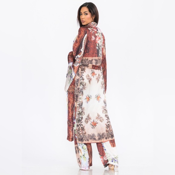 Boho Long Sleeve Kimono & Wide Leg Pants Multi Print 2pc. Set - Picture 3 of 14